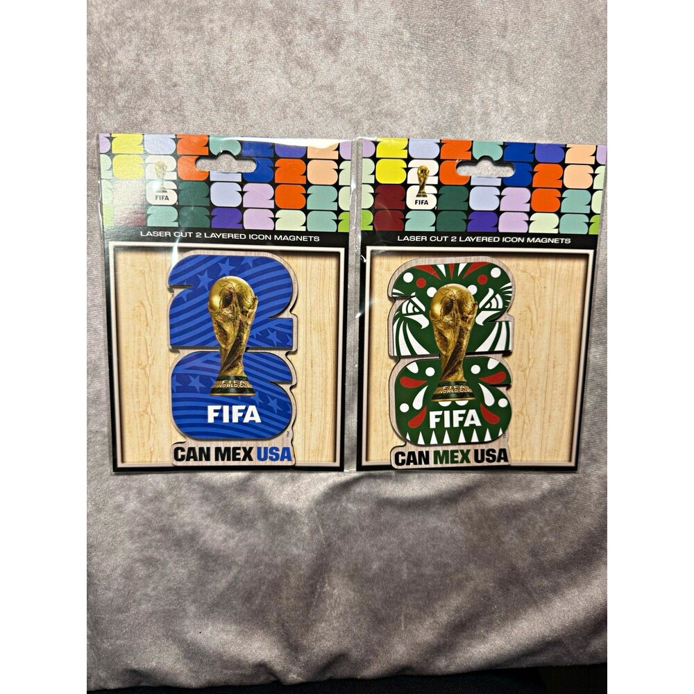 FIFA World Cup 2026 USA Mexico Laser Cut 2-Layer Icon Magnets Set of 2 New